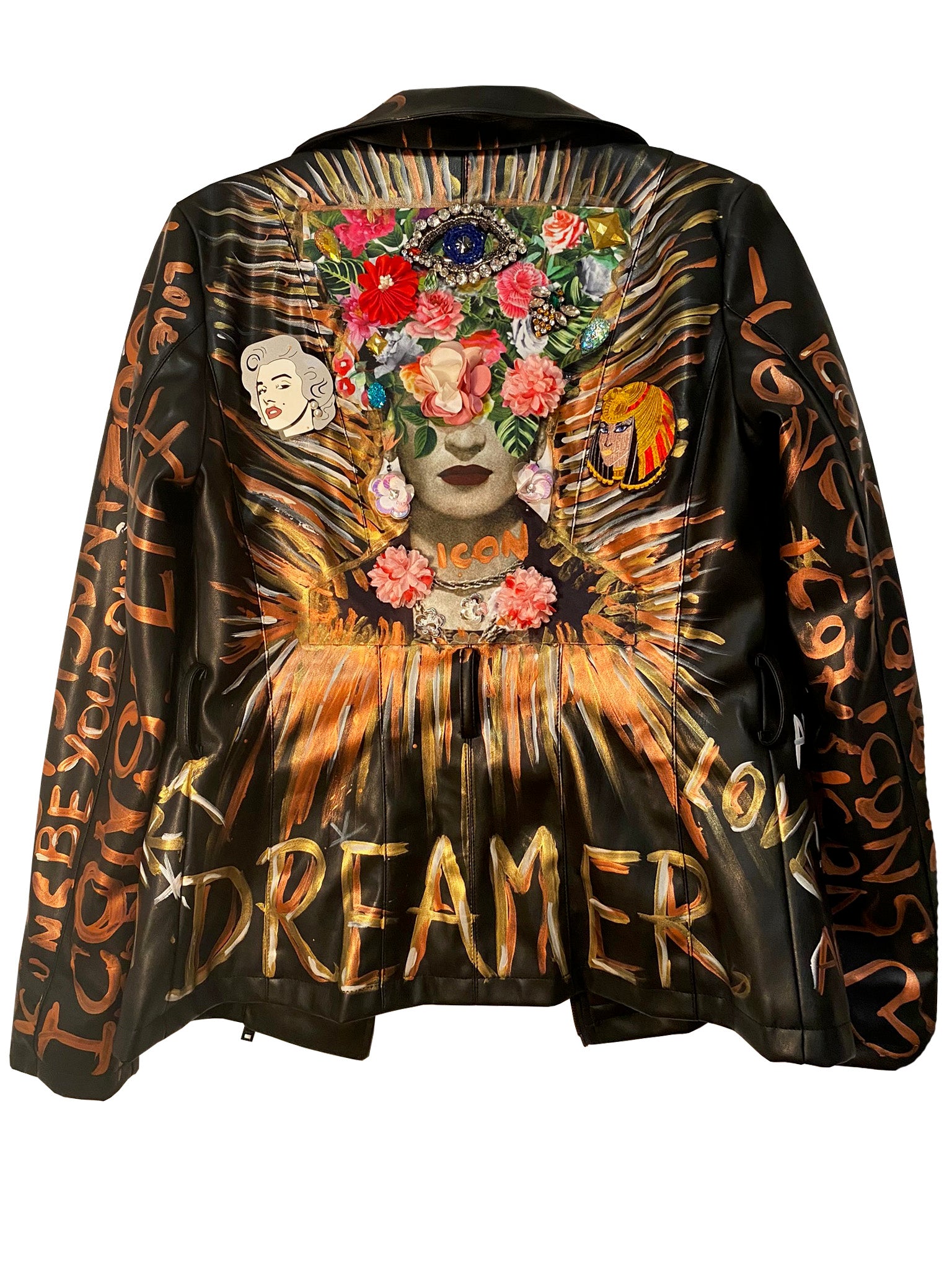 Black Vegan Italian Leather Hand Painted With Embroideries Jacket