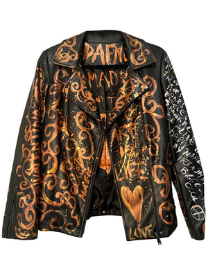 Black Vegan Italian Leather Hand Painted With Embroideries Jacket