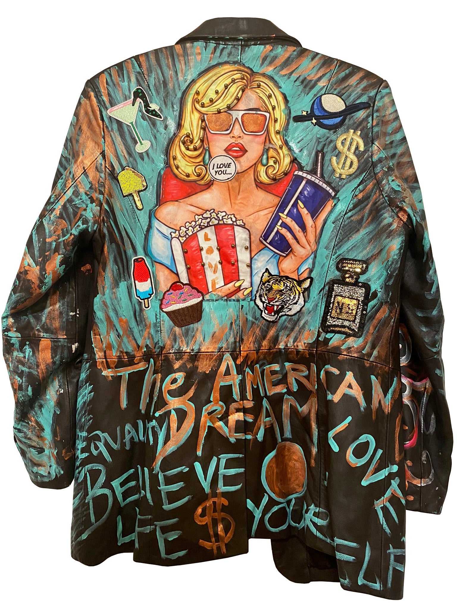 Dark Brown Leather Jacket Hand Painted And Embroideries