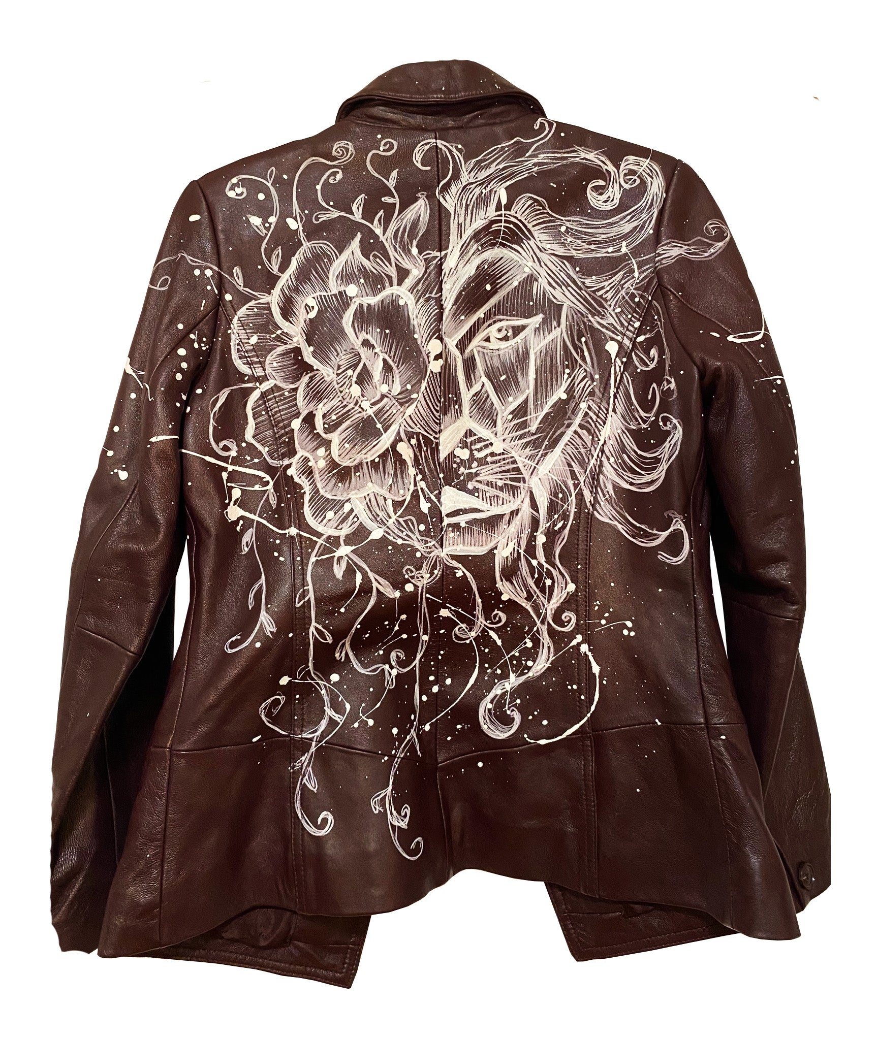 Brown Leather Jacket Hand Painted
