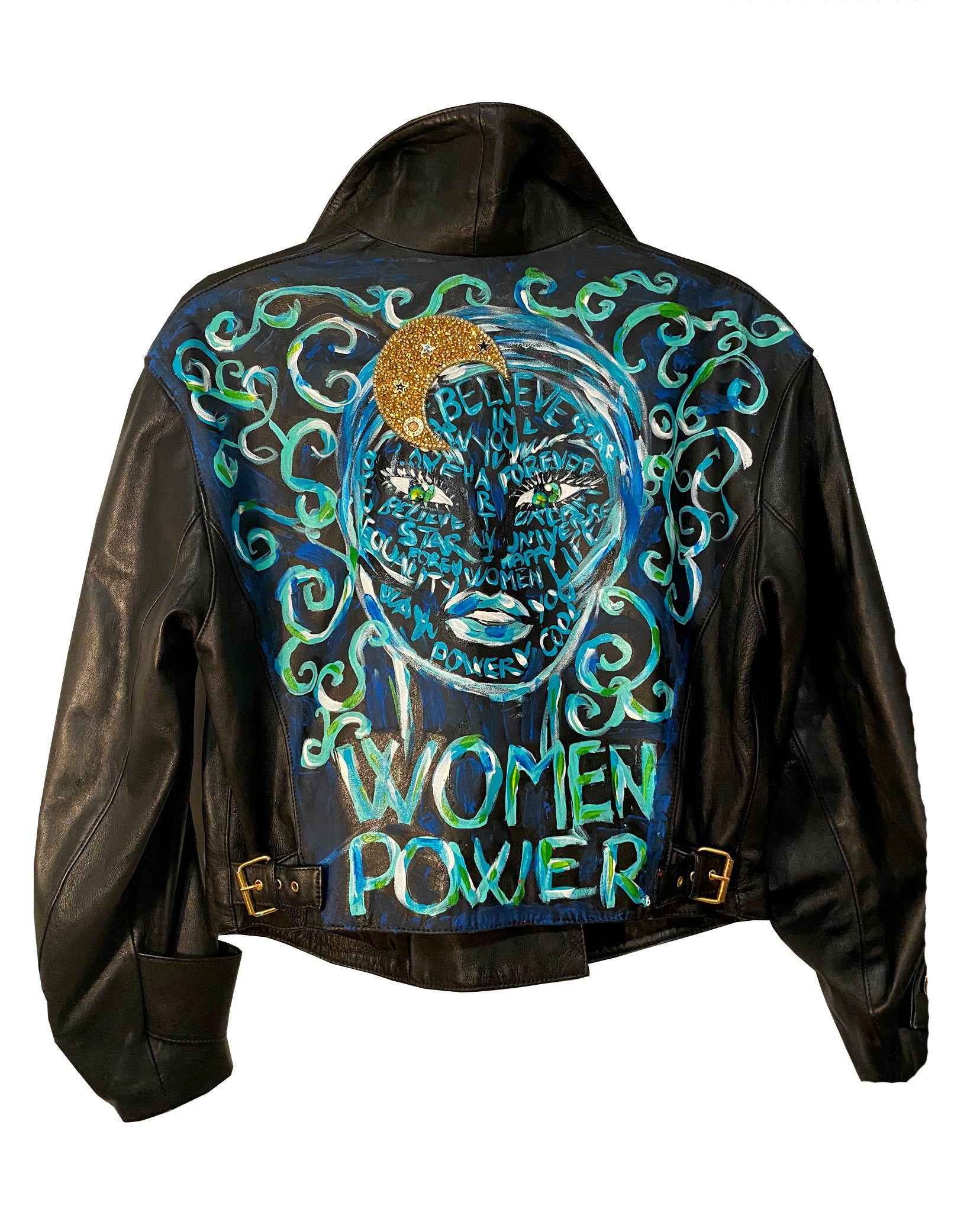 Black Real Italian Leather Hand Painted And Embroideries Jacket