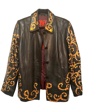 Dark Brown Real Leather Hand Painted And Embroideries Jacket