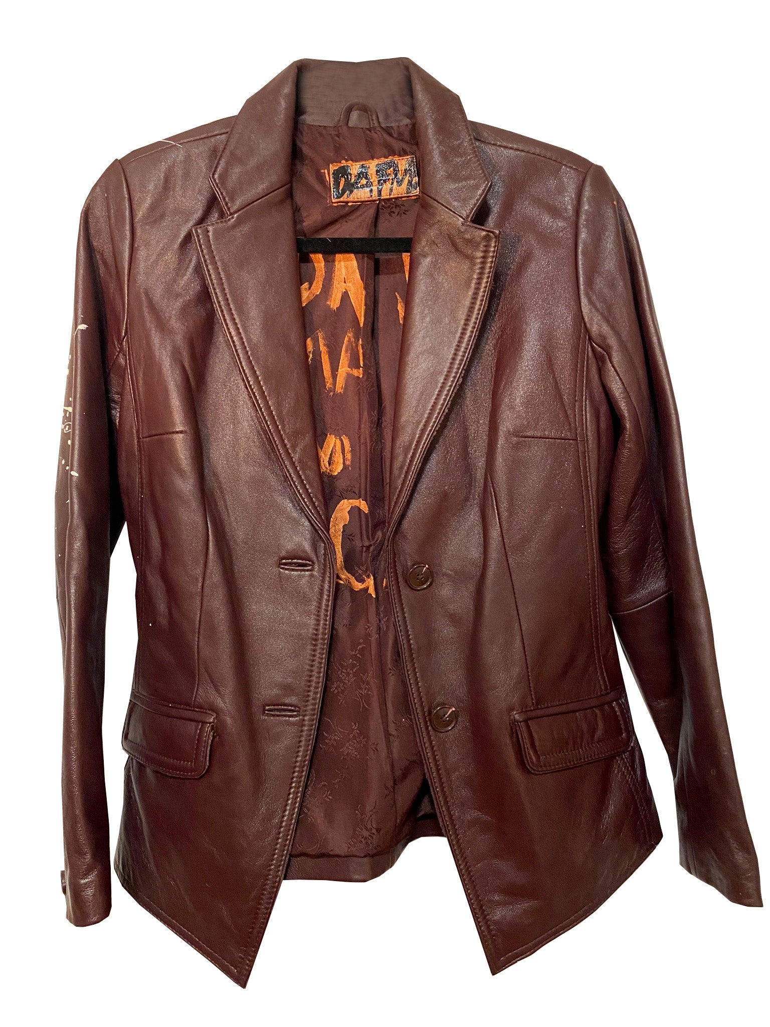 Brown Leather Jacket Hand Painted