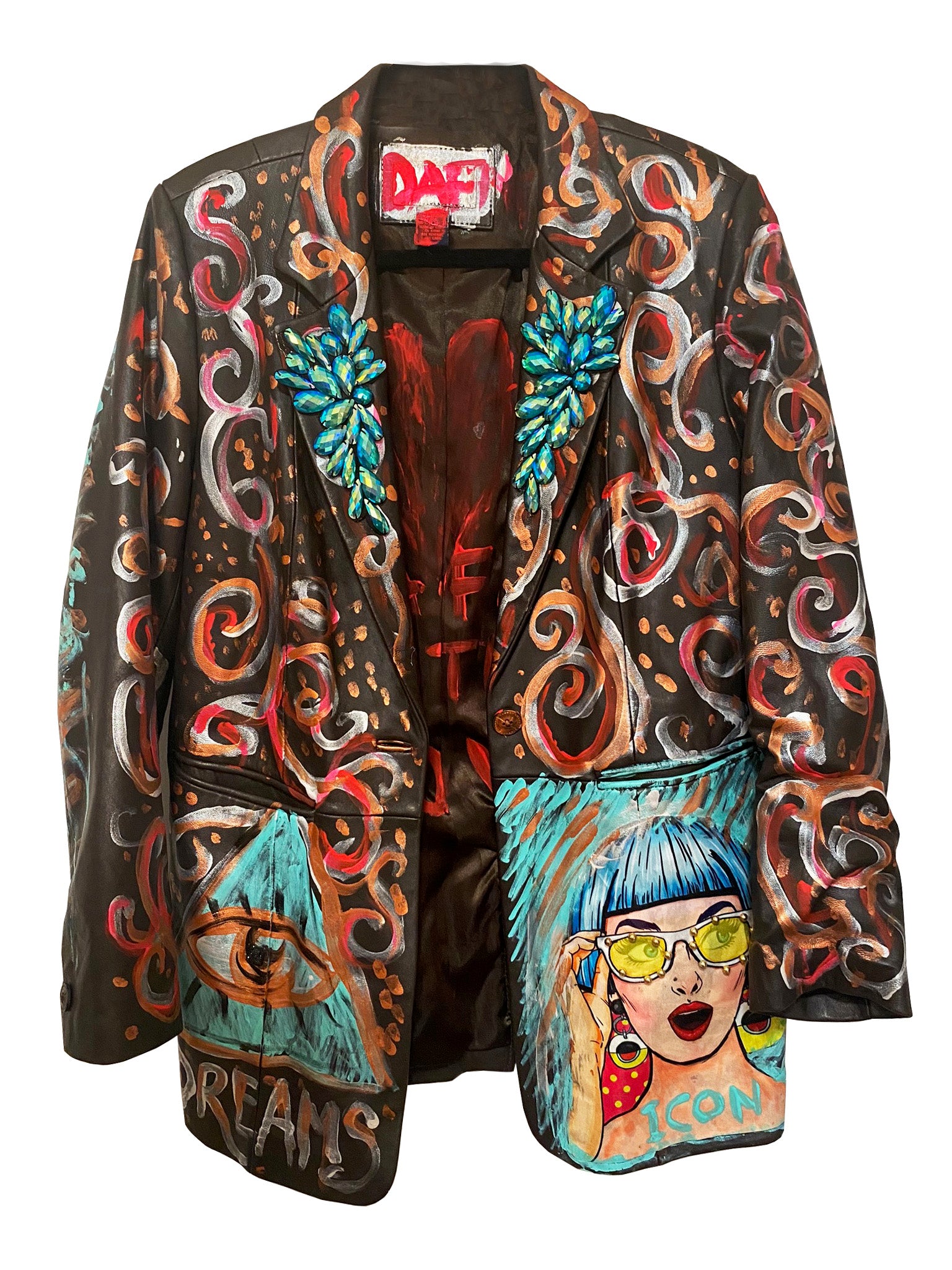 Dark Brown Leather Jacket Hand Painted And Embroideries