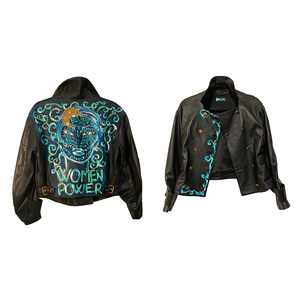 Black Real Italian Leather Hand Painted And Embroideries Jacket