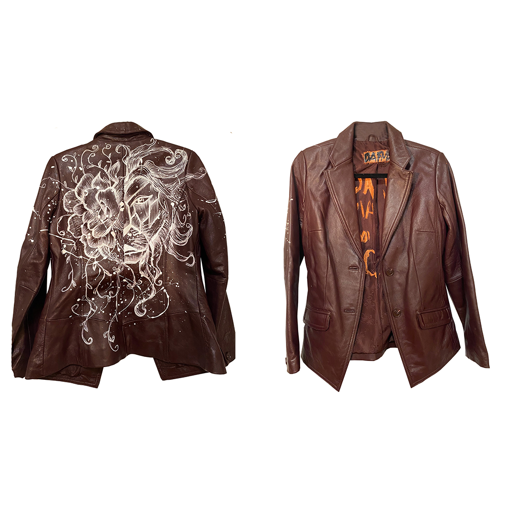 Brown Leather Jacket Hand Painted