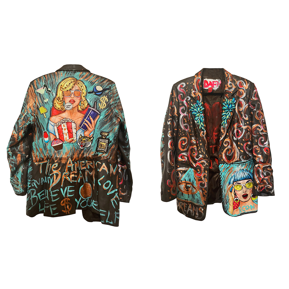 Dark Brown Leather Jacket Hand Painted And Embroideries