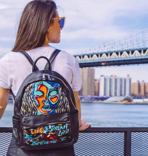 Italian Soft Leather Backpack Hand Painted