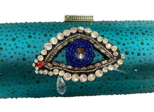 Alice Eye Embroidery Clutch Bag In Emerald Green